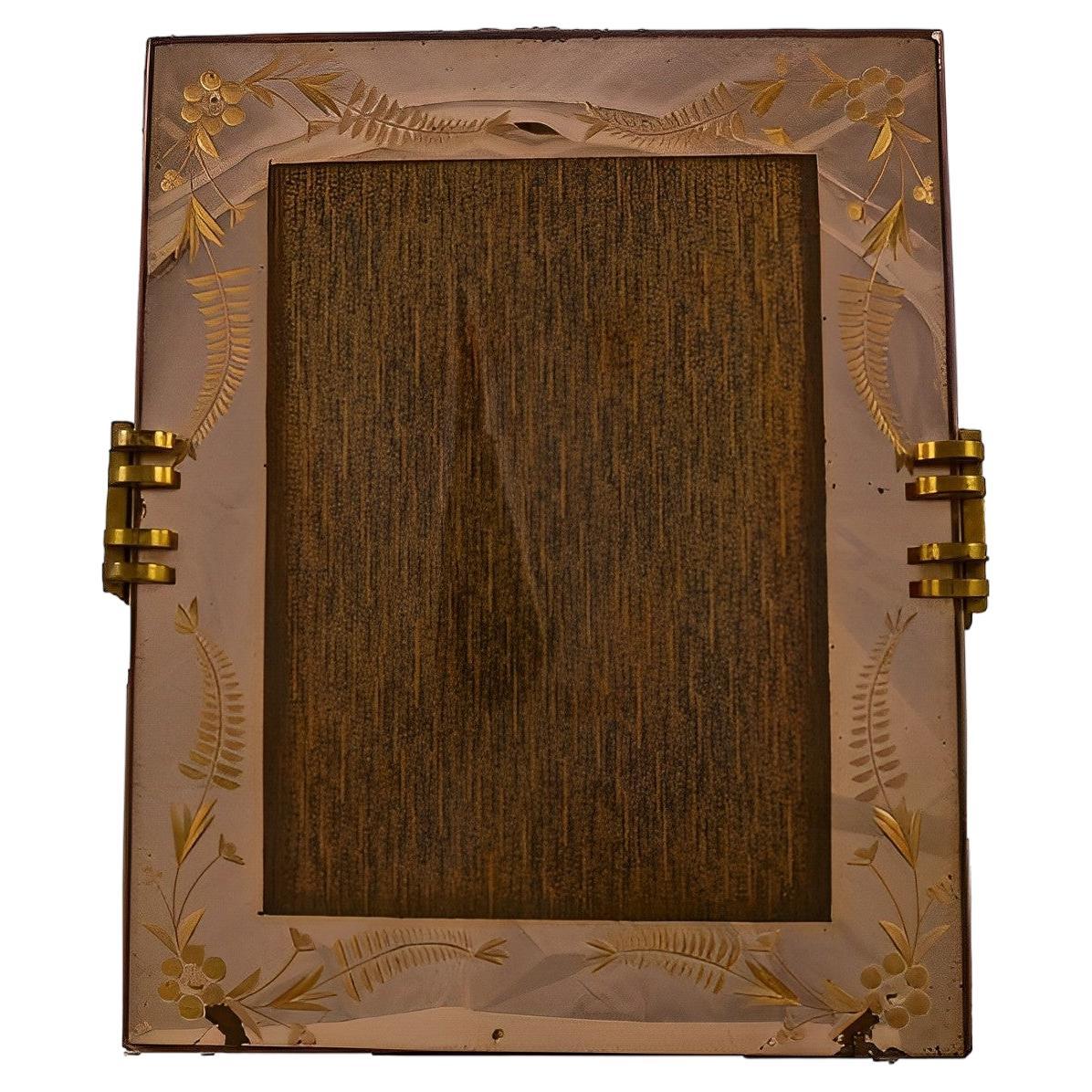 1930s Large Art Deco French Peach Mirrored Picture Frame For Sale