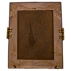 Vintage 1930s Large Art Deco French Peach Mirrored Picture Frame