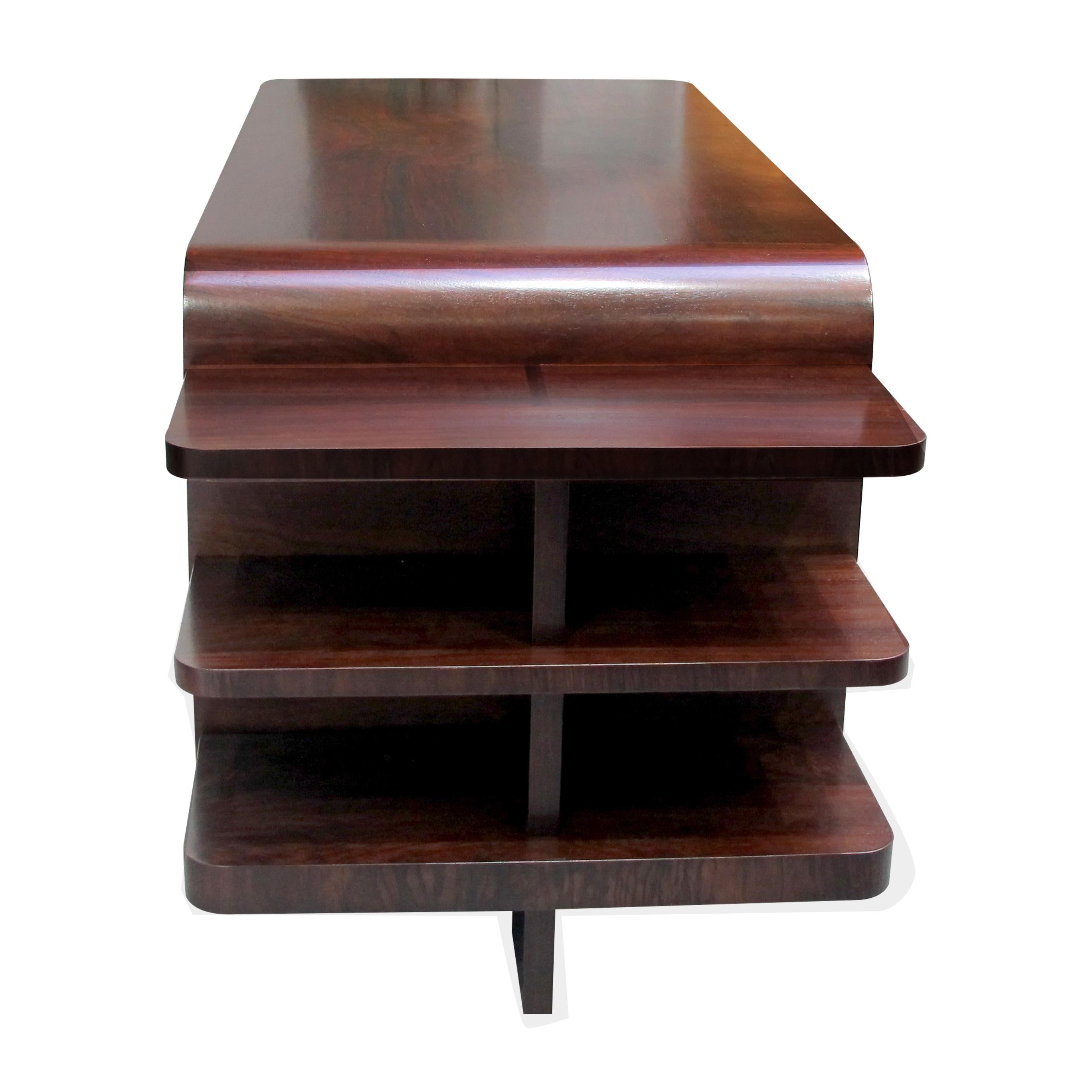 Veneer 1930s Large Art Deco French Walnut Partners Writing Desk with Side Shelves