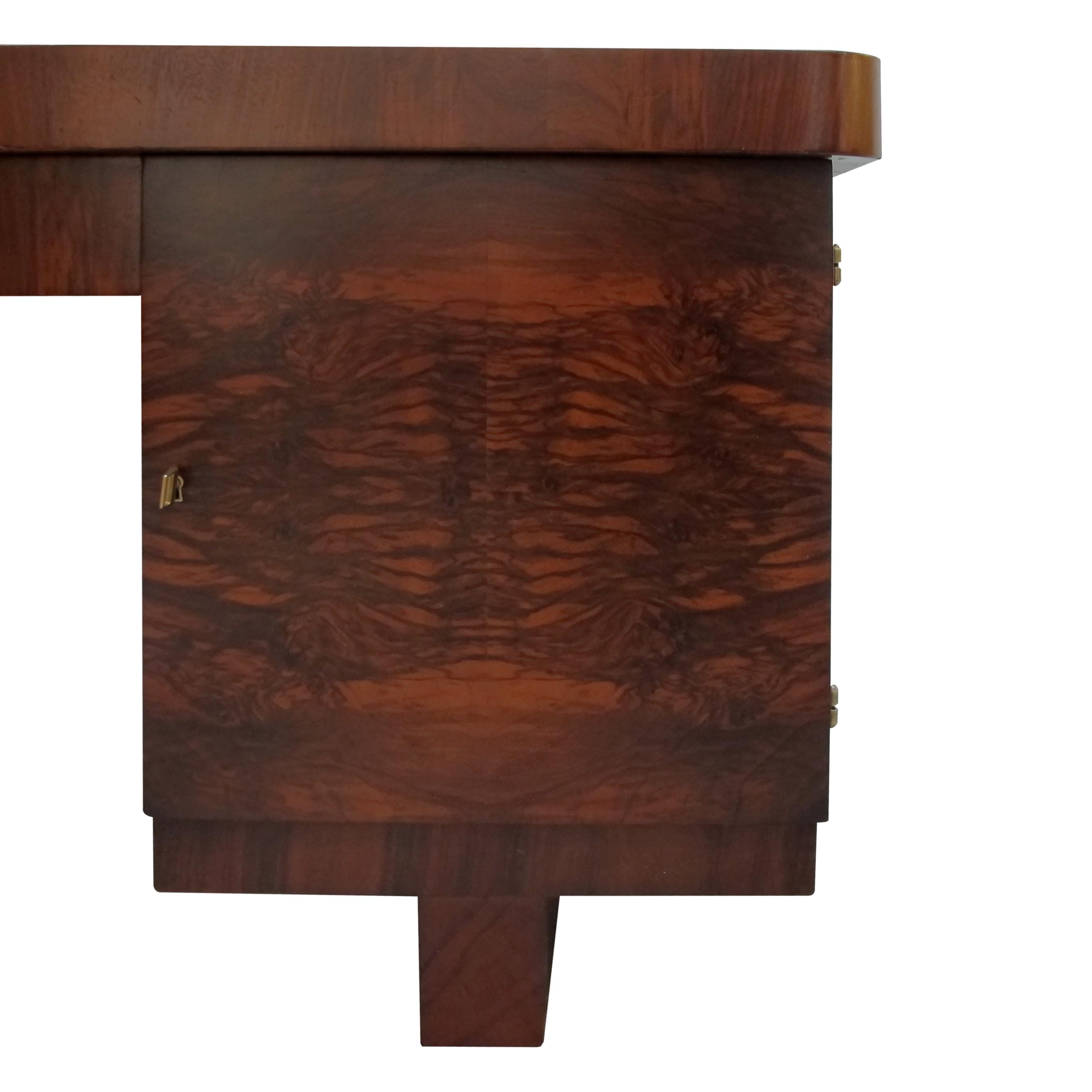 1930s Large Art Deco French Walnut Partners Writing Desk with Side Shelves In Good Condition In London, GB