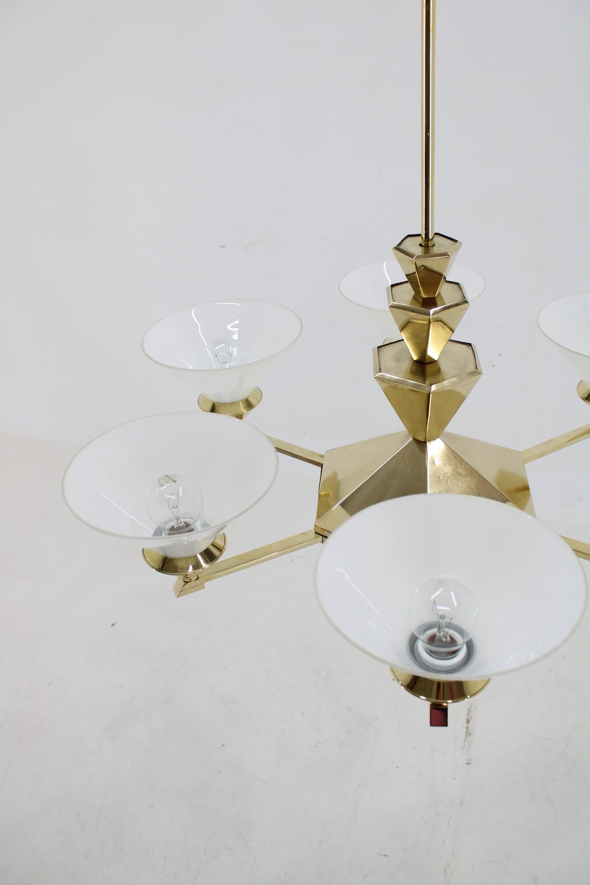 Mid-20th Century 1930s Large Brass  Chandelier By Anyz , Czechoslovakia For Sale