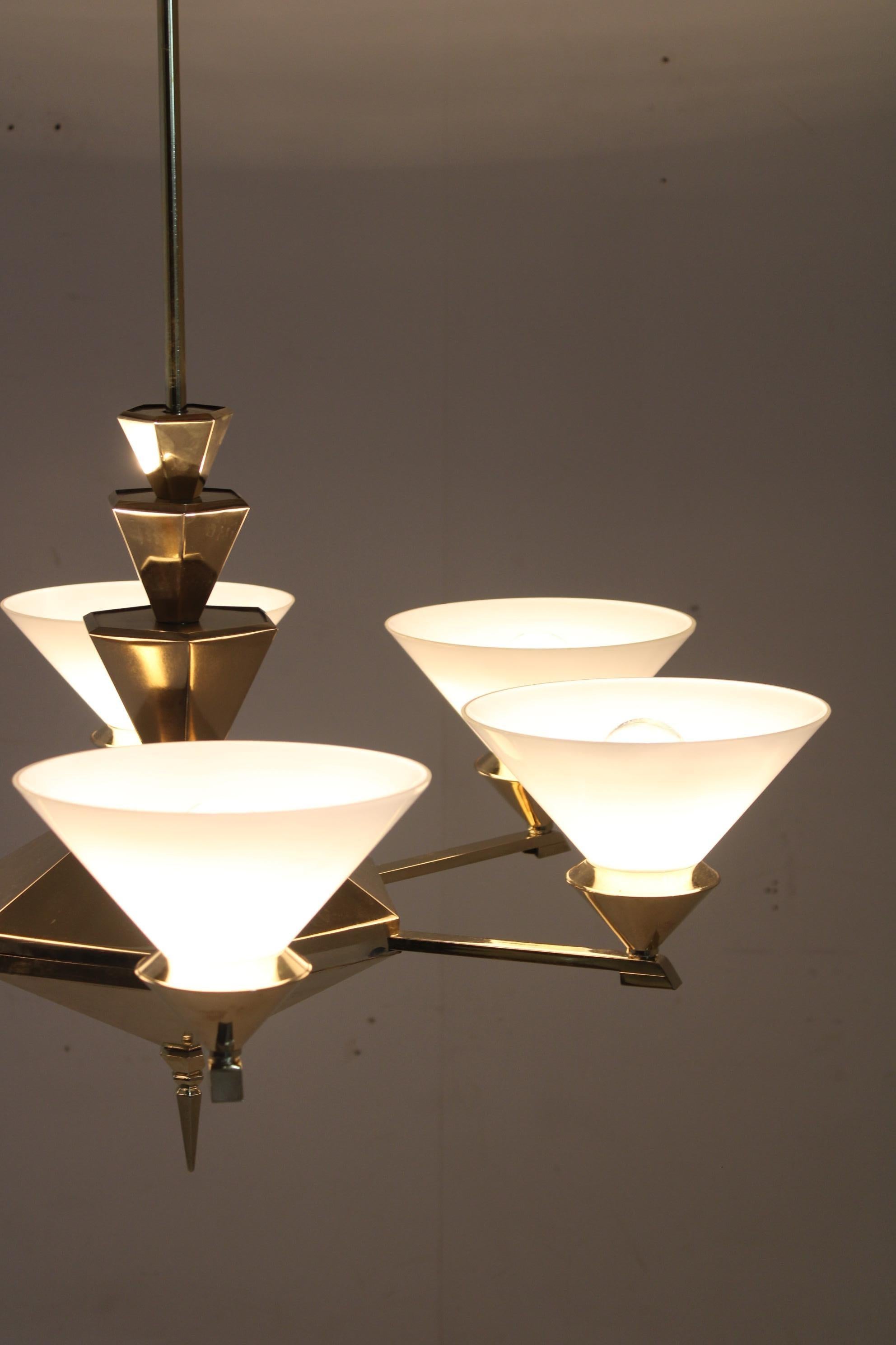 1930s Large Brass  Chandelier By Anyz , Czechoslovakia For Sale 4