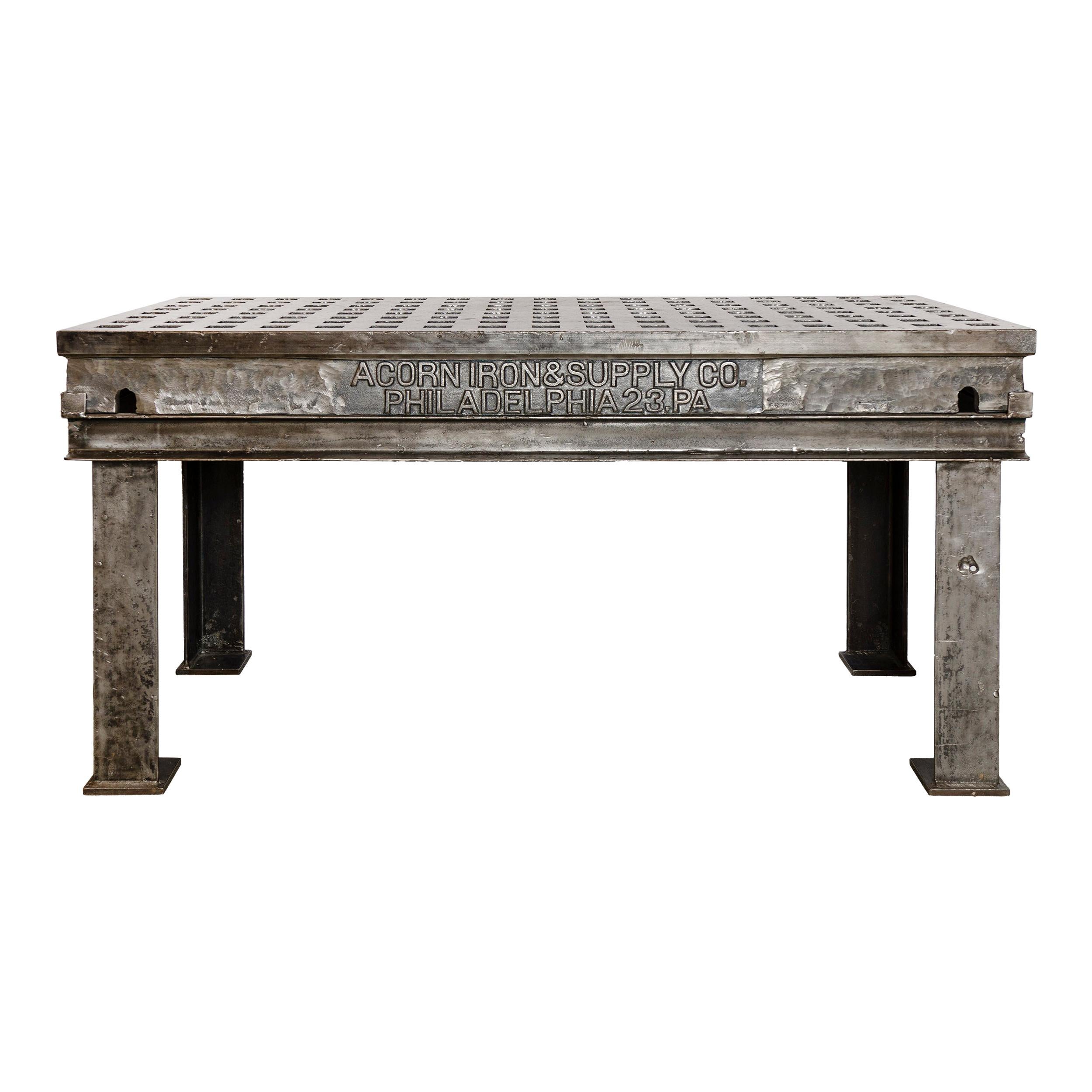 1930s Large Cast Steel and Iron Industrial Work Table by Acorn Iron & Supply Co.
