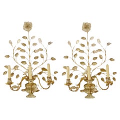 1930's Large French Bagues Gilt Metal Sconces with 3 lights