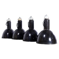 Vintage 1930's Large Industrial Black Enamel Bauhaus Ceiling Pendant Lamp