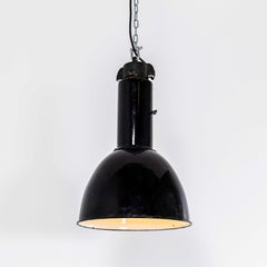 1930's Large Industrial Black Enamel Bauhaus Ceiling Pendant Lamps