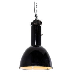 1930's Large Industrial Black Enamel Bauhaus Ceiling Pendant Lamps