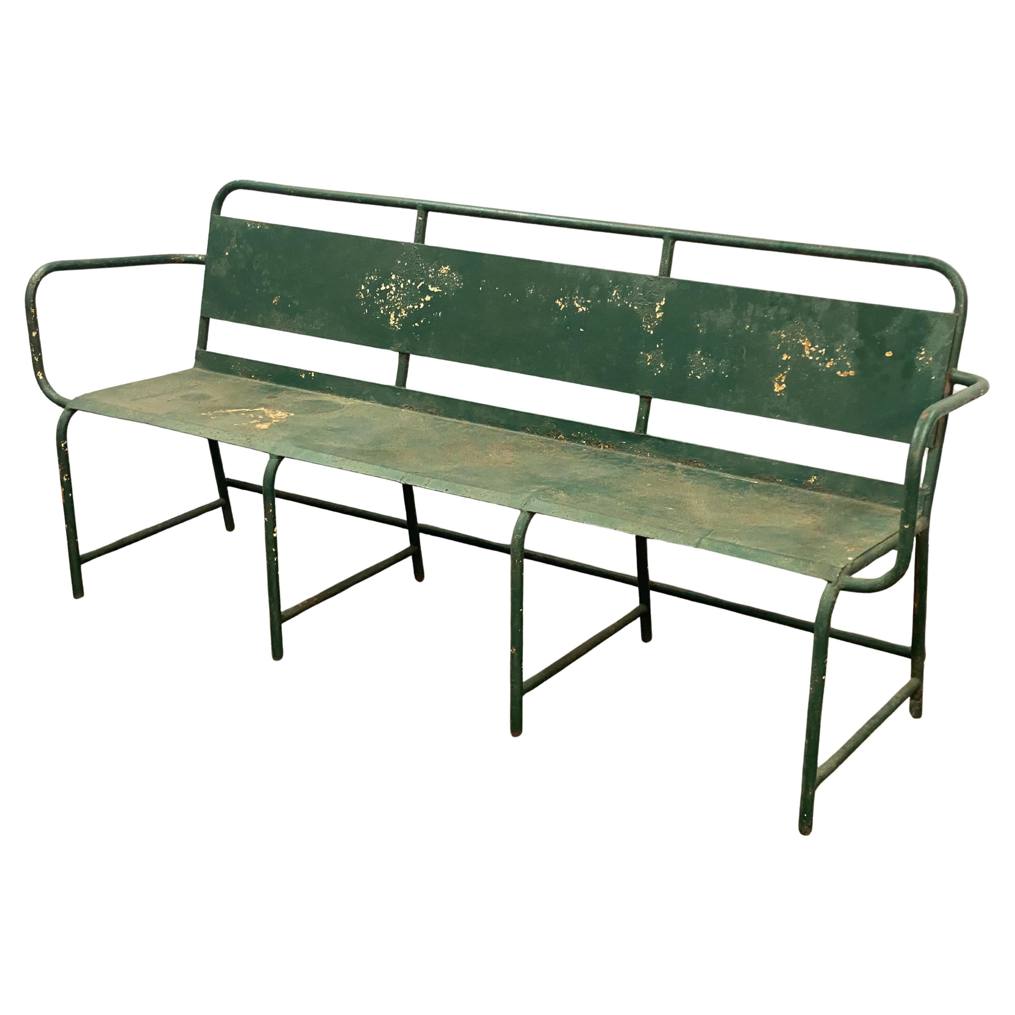Panchina industriale in ferro tubolare di grandi dimensioni del 1930
