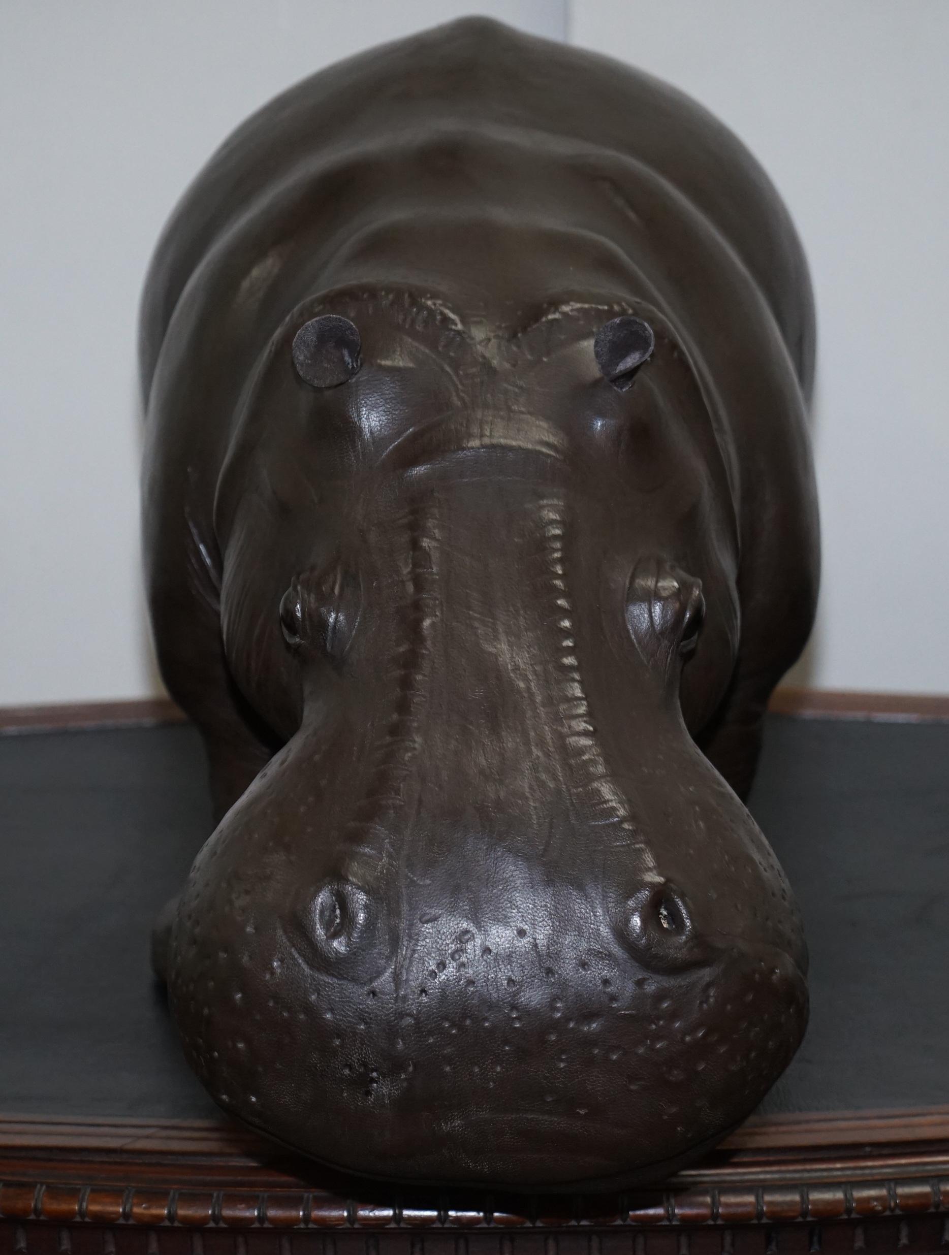 1930's Large Liberty's London Omersa Brown Leather Hippopotamus Footstool Stool 9