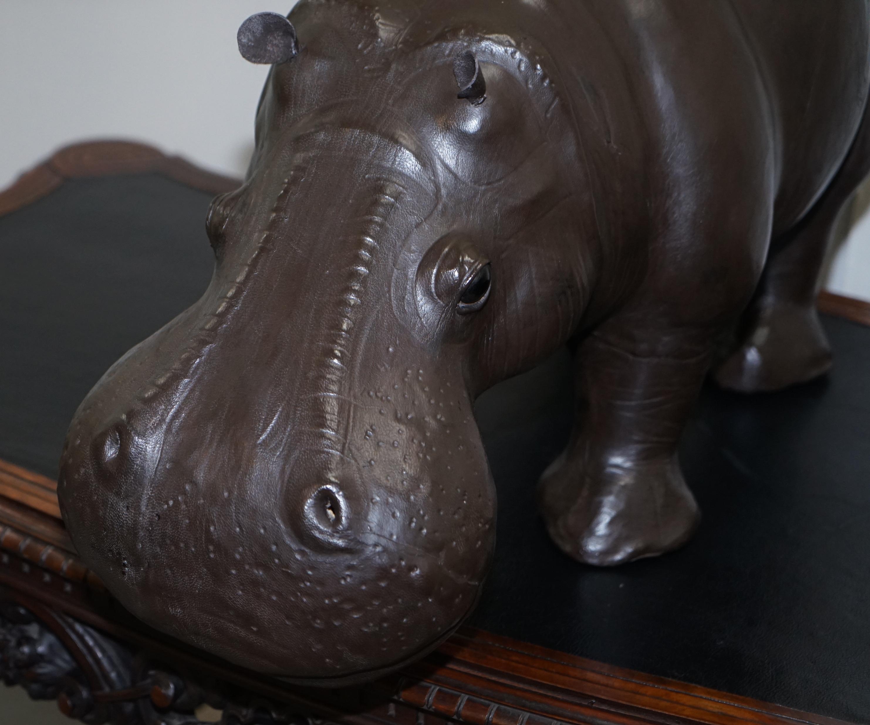 1930's Large Liberty's London Omersa Brown Leather Hippopotamus Footstool Stool 10