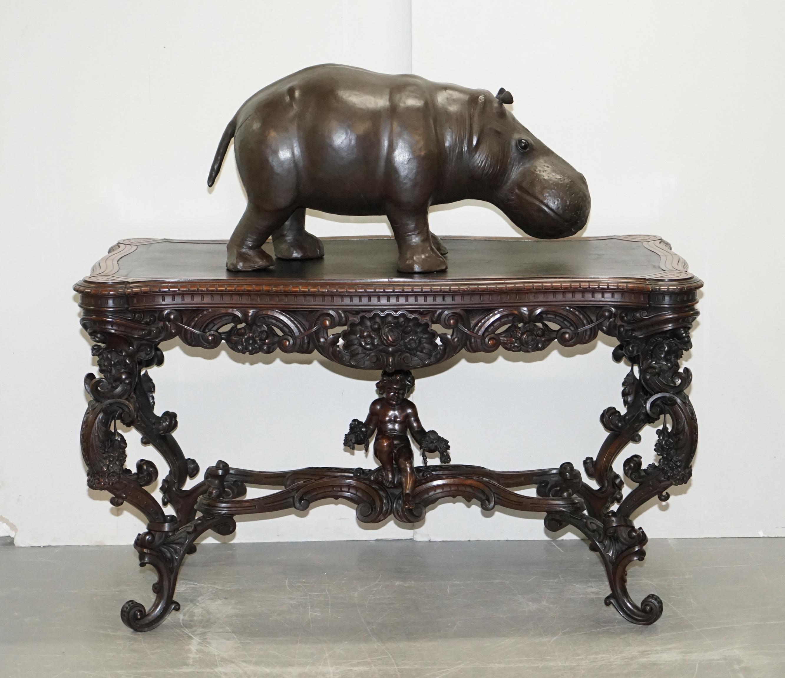 We are delighted to offer for sale this absolutely sublime very rare and original 1930’s Liberty’s London brown leather land dyed infant hippo stool or footstool bench.

These come in varying sizes, this is the extra large size which is around a