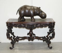 1930's Large Liberty's London Omersa Brown Leather Hippopotamus Footstool Stool