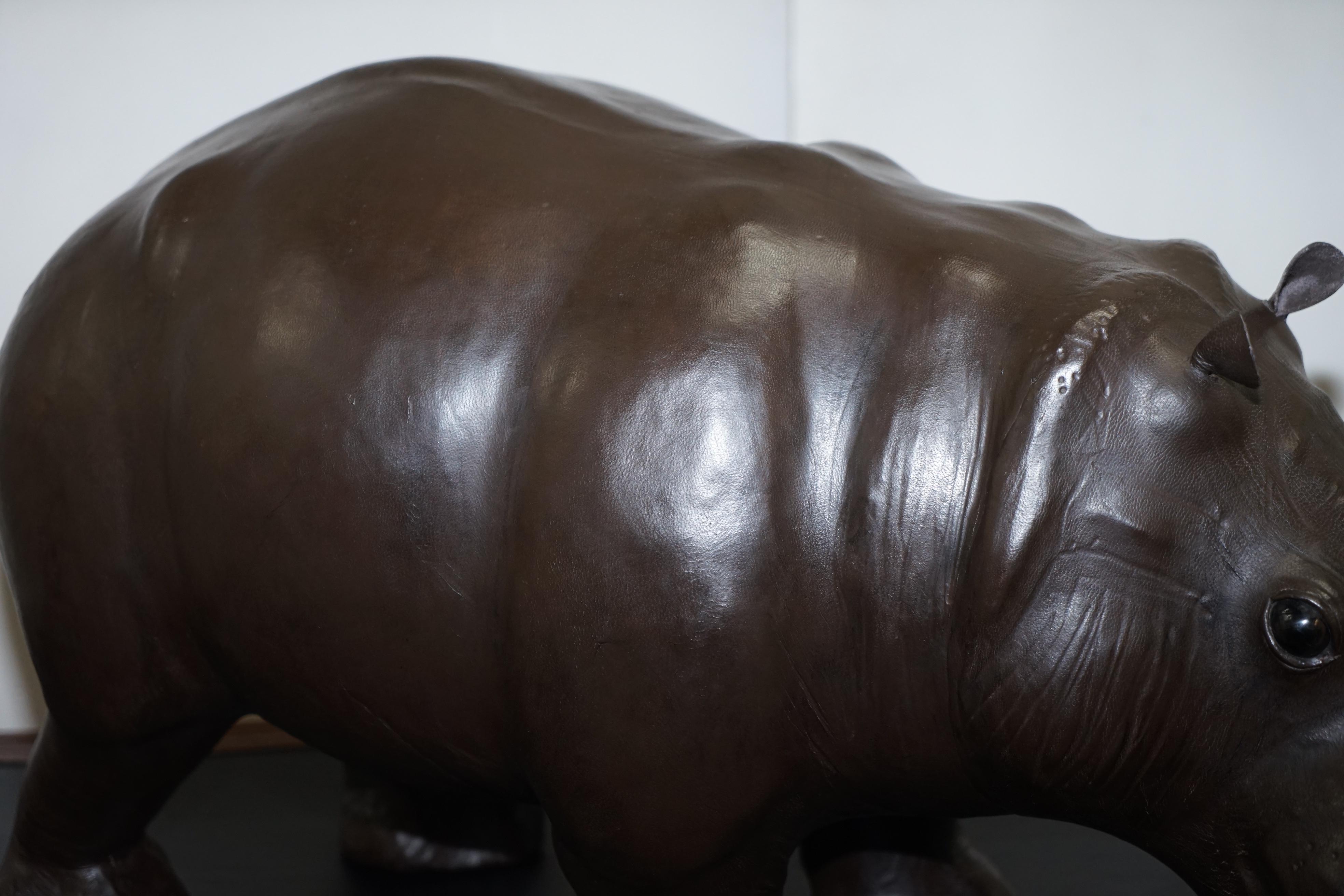 English 1930's Large Liberty's London Omersa Brown Leather Hippopotamus Footstool Stool