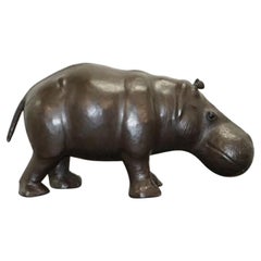 1930's Large Liberty's London Omersa Brown Leather Hippopotamus Footstool Stool