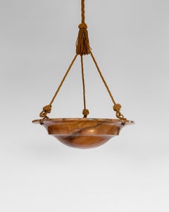 1930s Large Marbled Alabaster Chandelier with Scalloped Brim  Sweden, Art Deco