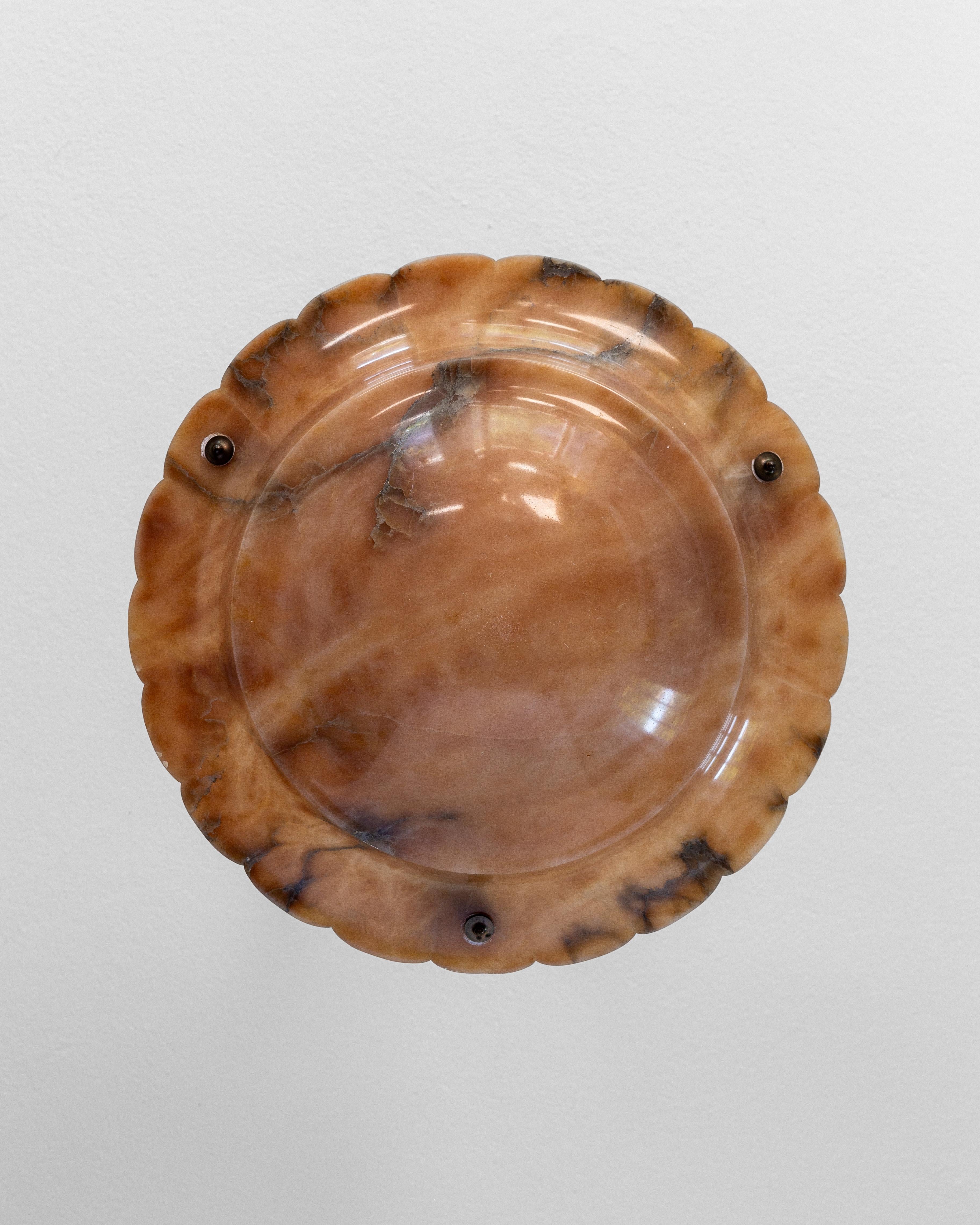 Swedish 1930s Large Marbled Alabaster Chandelier with Scalloped Brim  Sweden, Art Deco