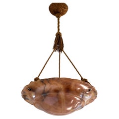 1930s Large Marbled Alabaster Chandelier with Scalloped Brim  Sweden, Art Deco