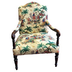 1930er Jahre Große Skala geschnitzt Eiche Sessel in Chinoiserie Palm Toile
