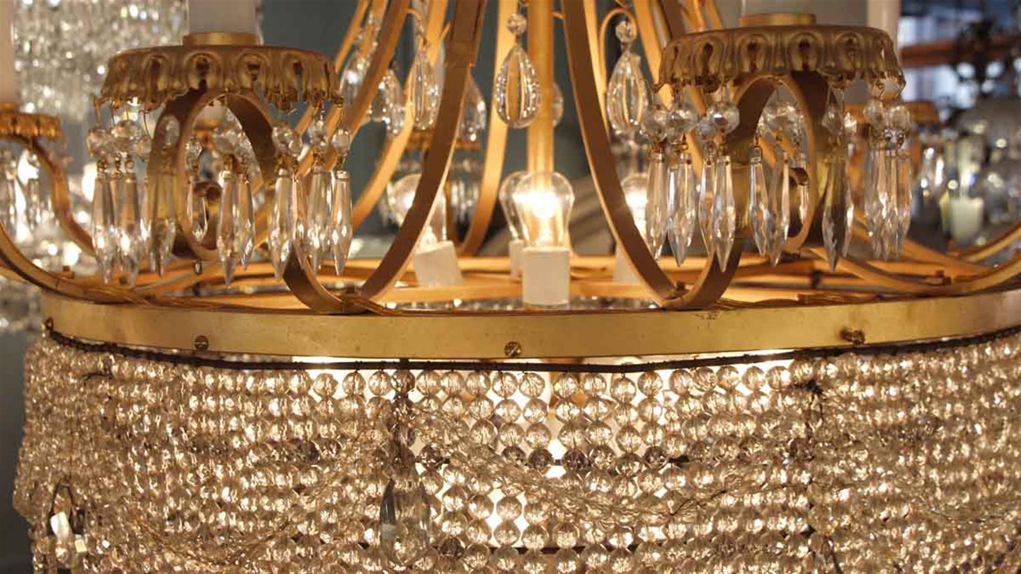 American 1930s Large Scale Palace Theater 12-Arm Crystal Basket Chandelier with 30 Lights