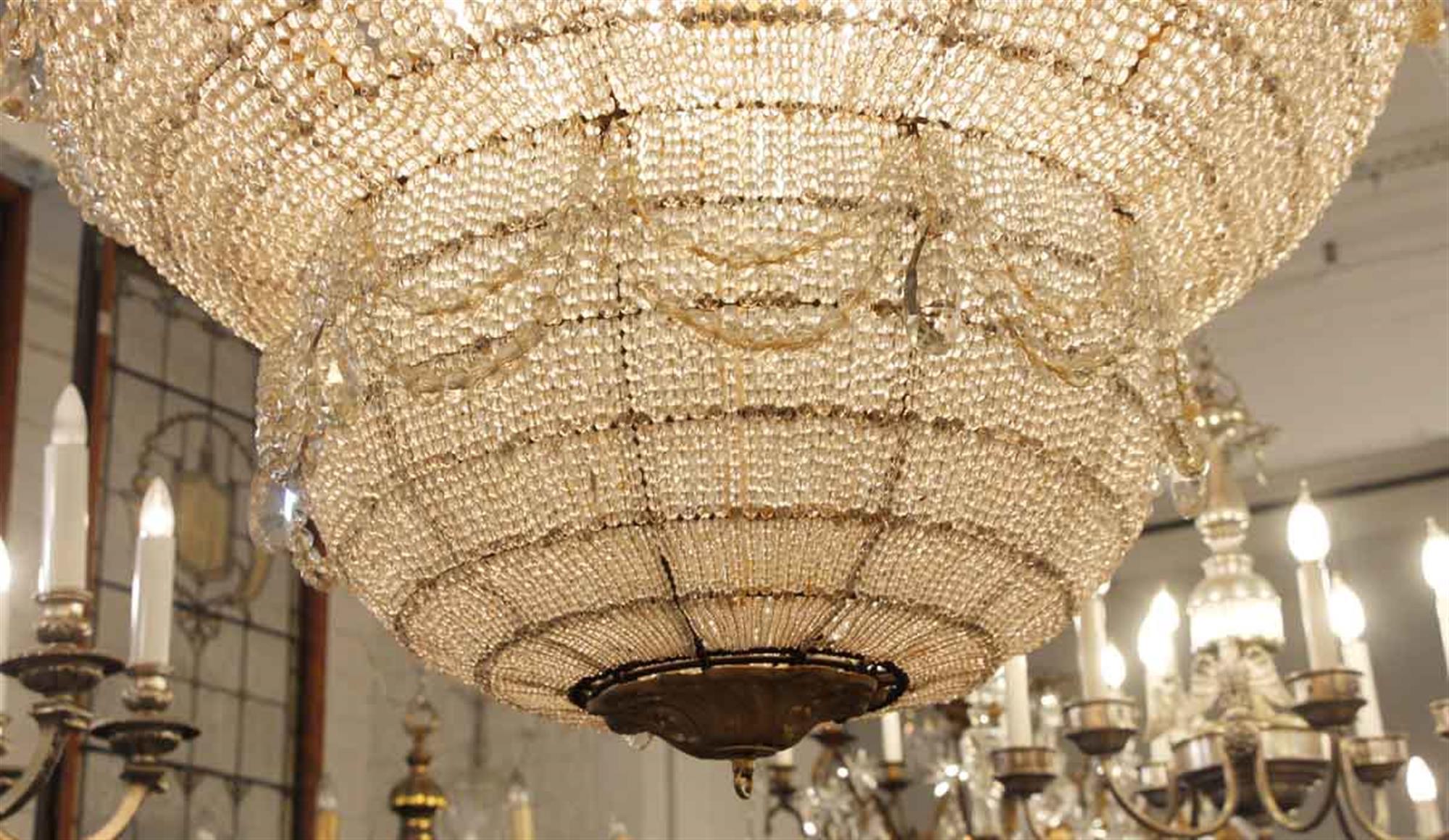 Mid-20th Century 1930s Large Scale Palace Theater 12-Arm Crystal Basket Chandelier with 30 Lights