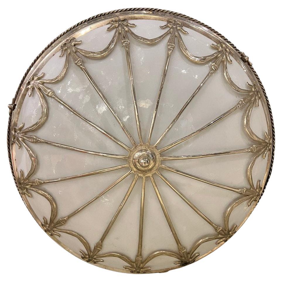 A large silver plated or gilt bronze light fixtures with Opaline glass inset. Available gold finish 2 items, silver plated 2 items