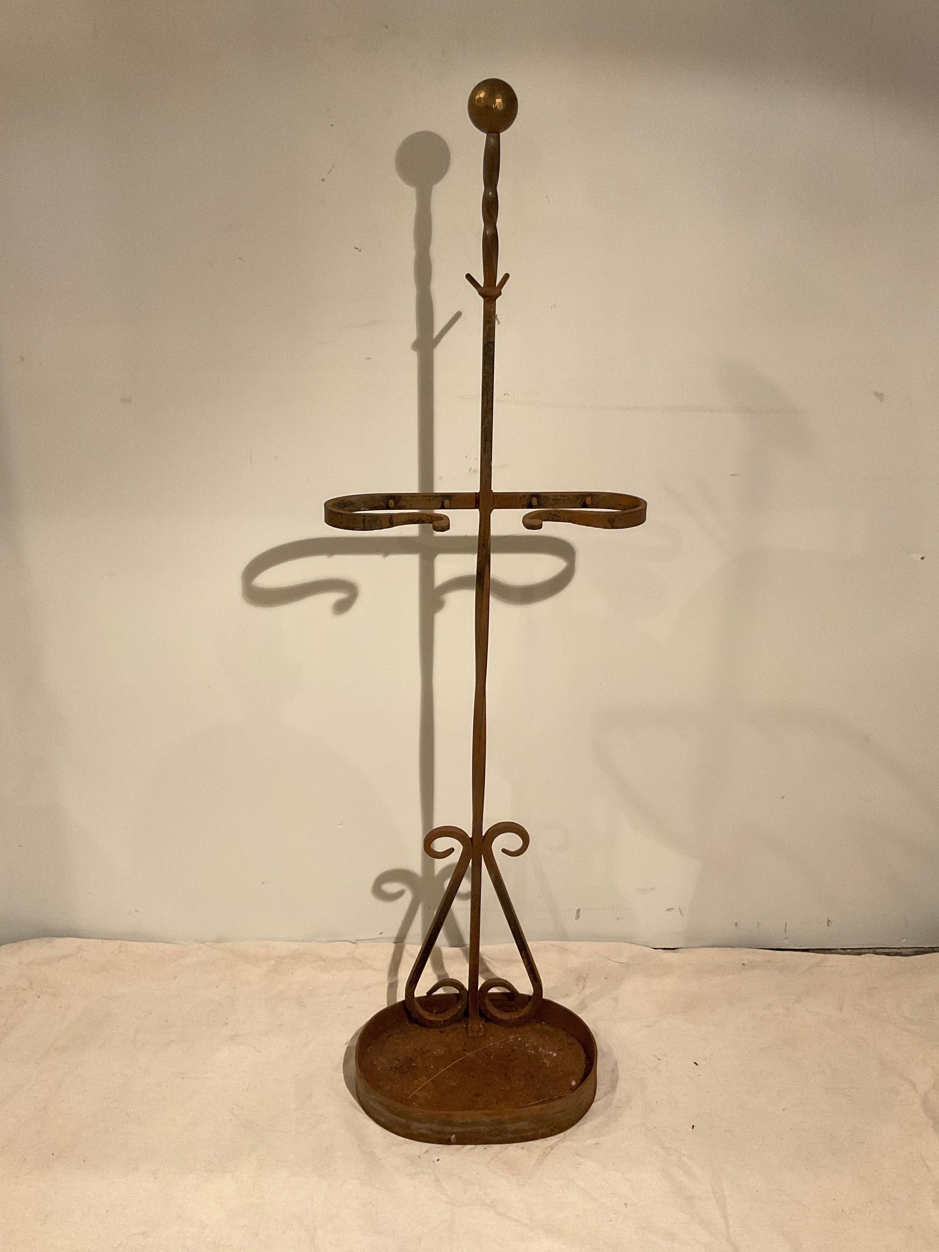 1930s Large Wrought Iron Fireplace Tool Set For Sale 1