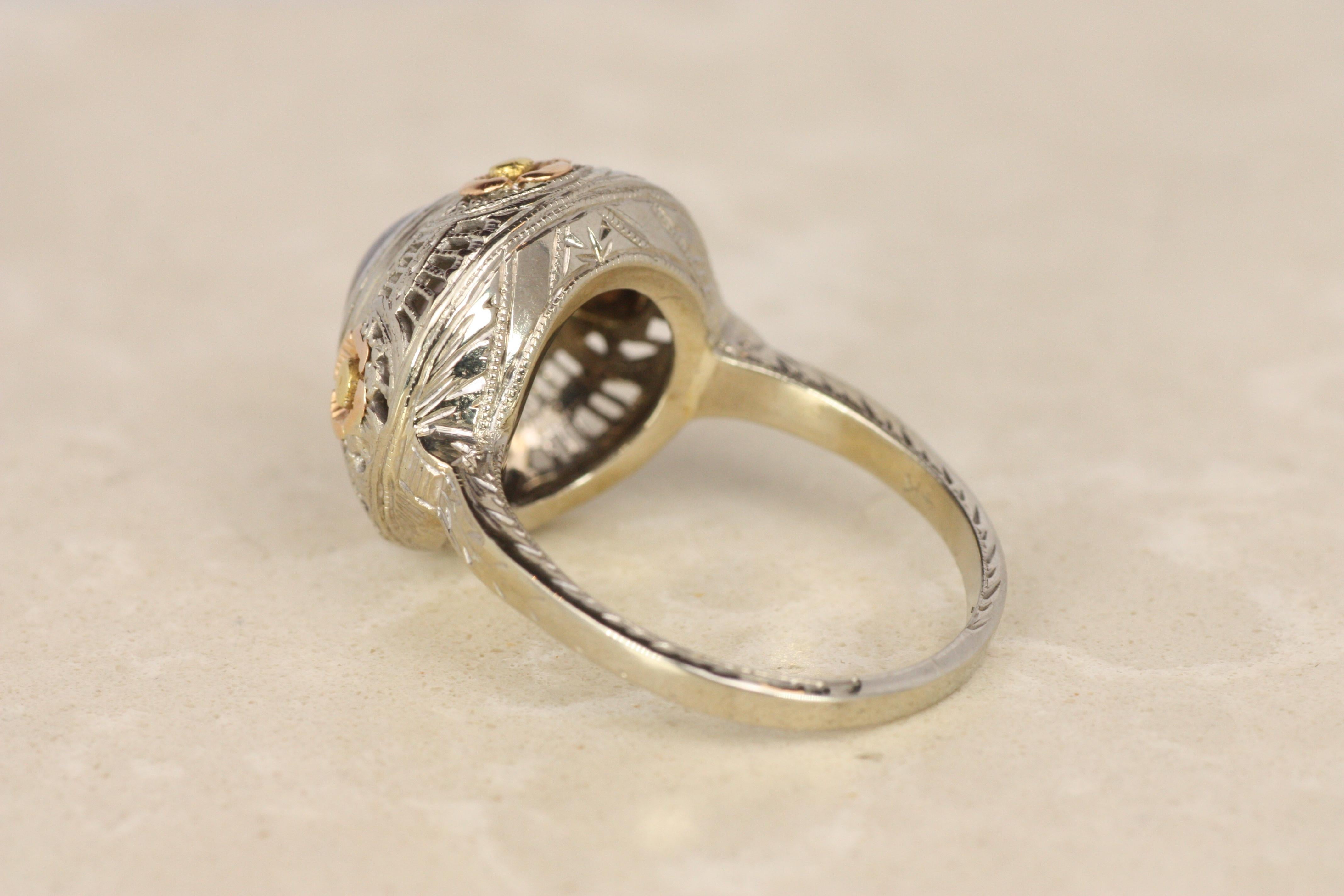 1930er Lavendel Stern Saphir Dreifarben Gold Cocktail Ring in 14K Dreifarben Gold Damen im Angebot