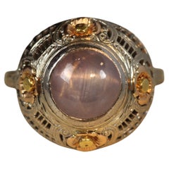 1930s Lavender Star Sapphire Tri-Color Gold Cocktail Ring in 14K Tri-Color Gold 1930s Lavender Star Sapphire Tri-Color Gold Cocktail Ring in 14K Tri-Color Gold