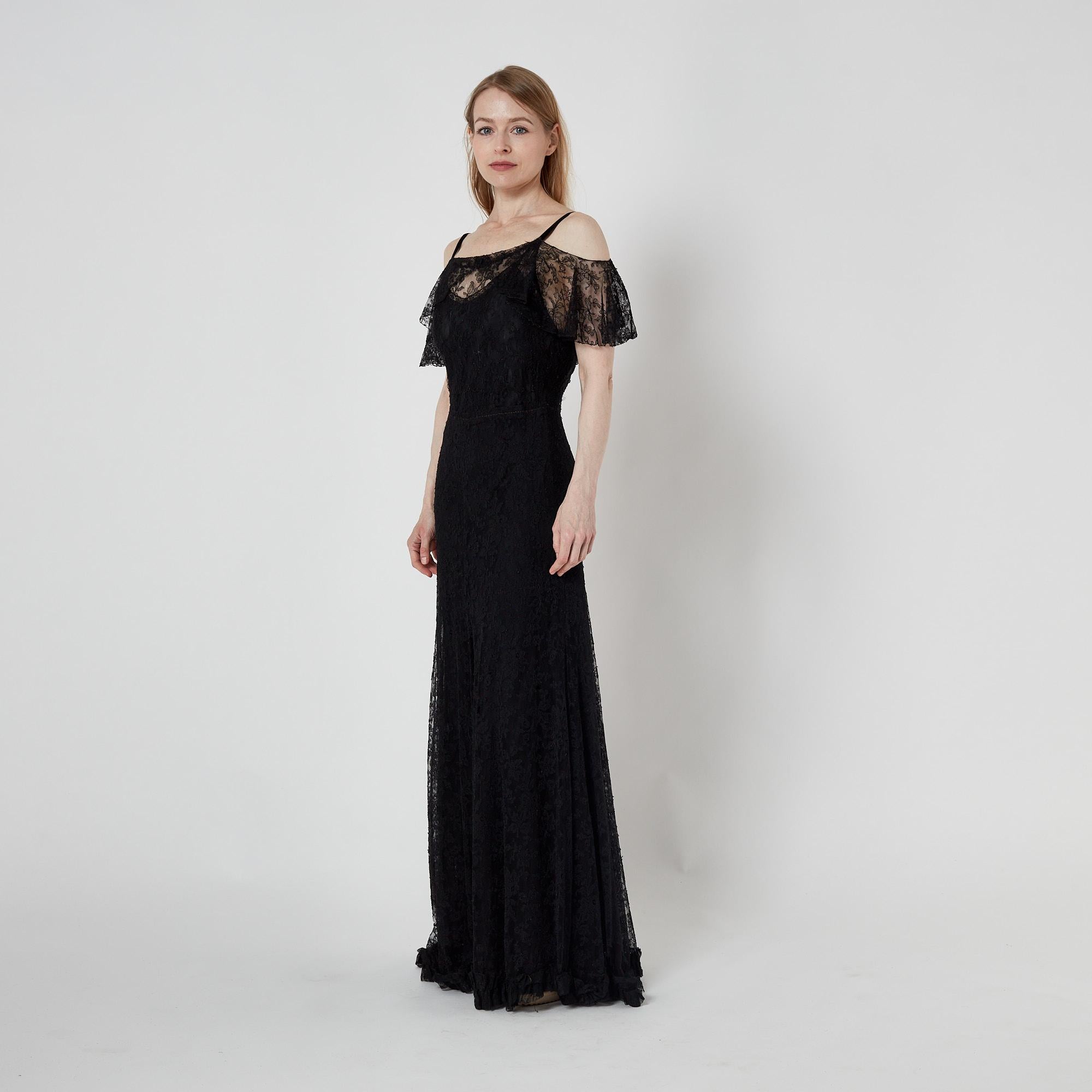 1930s Layered Black Lace Gown For Sale 5