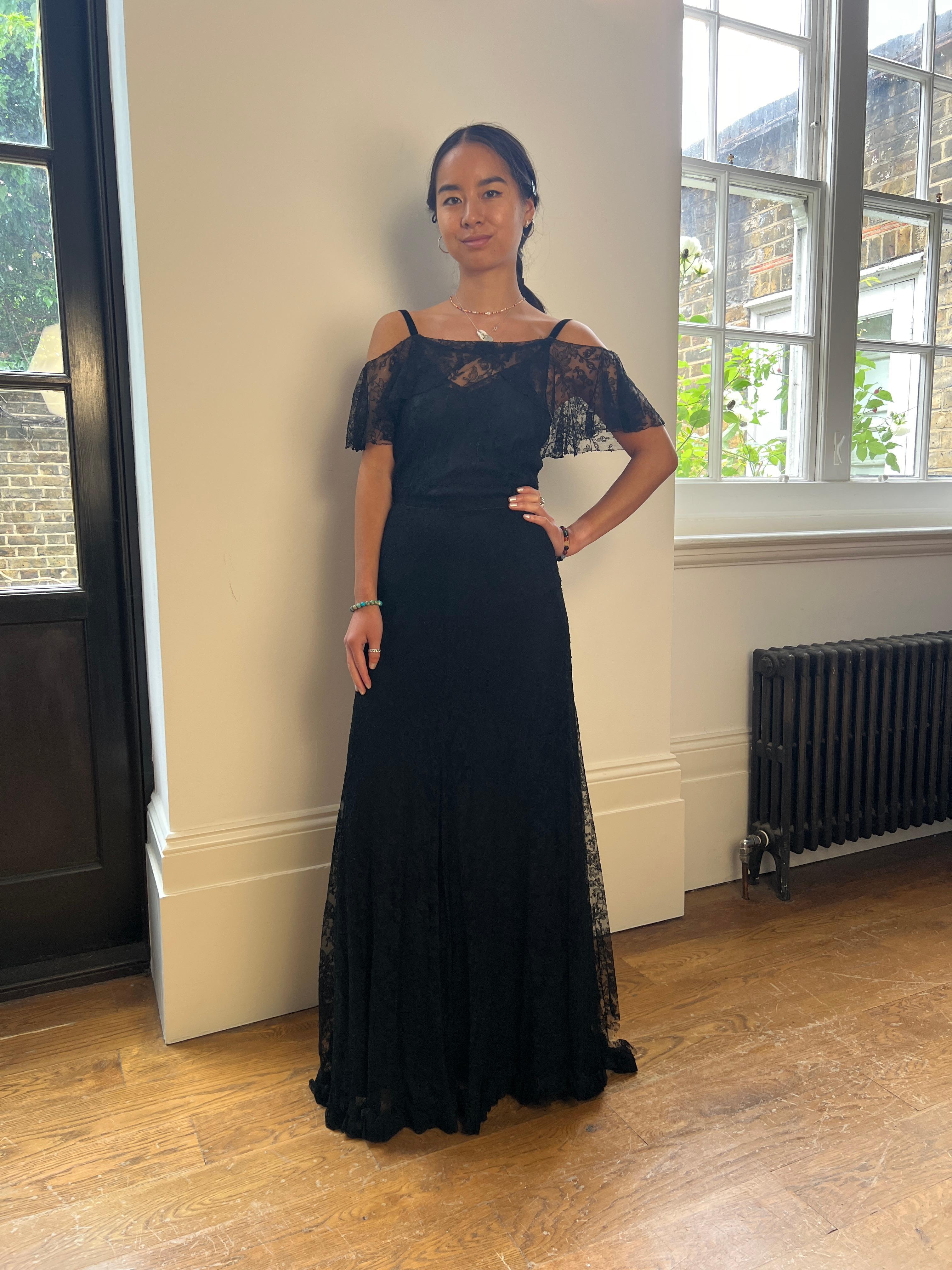 black layered gown