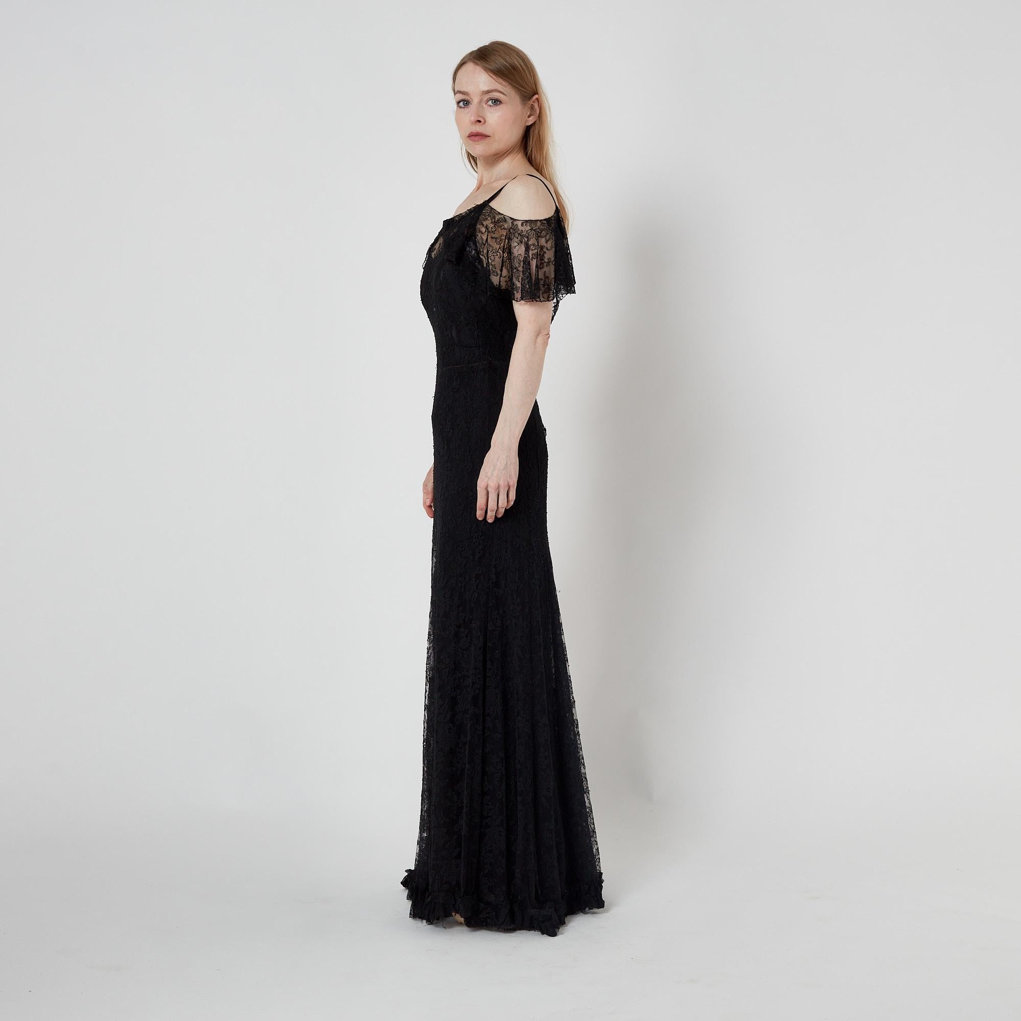 1930s Layered Black Lace Gown For Sale 3