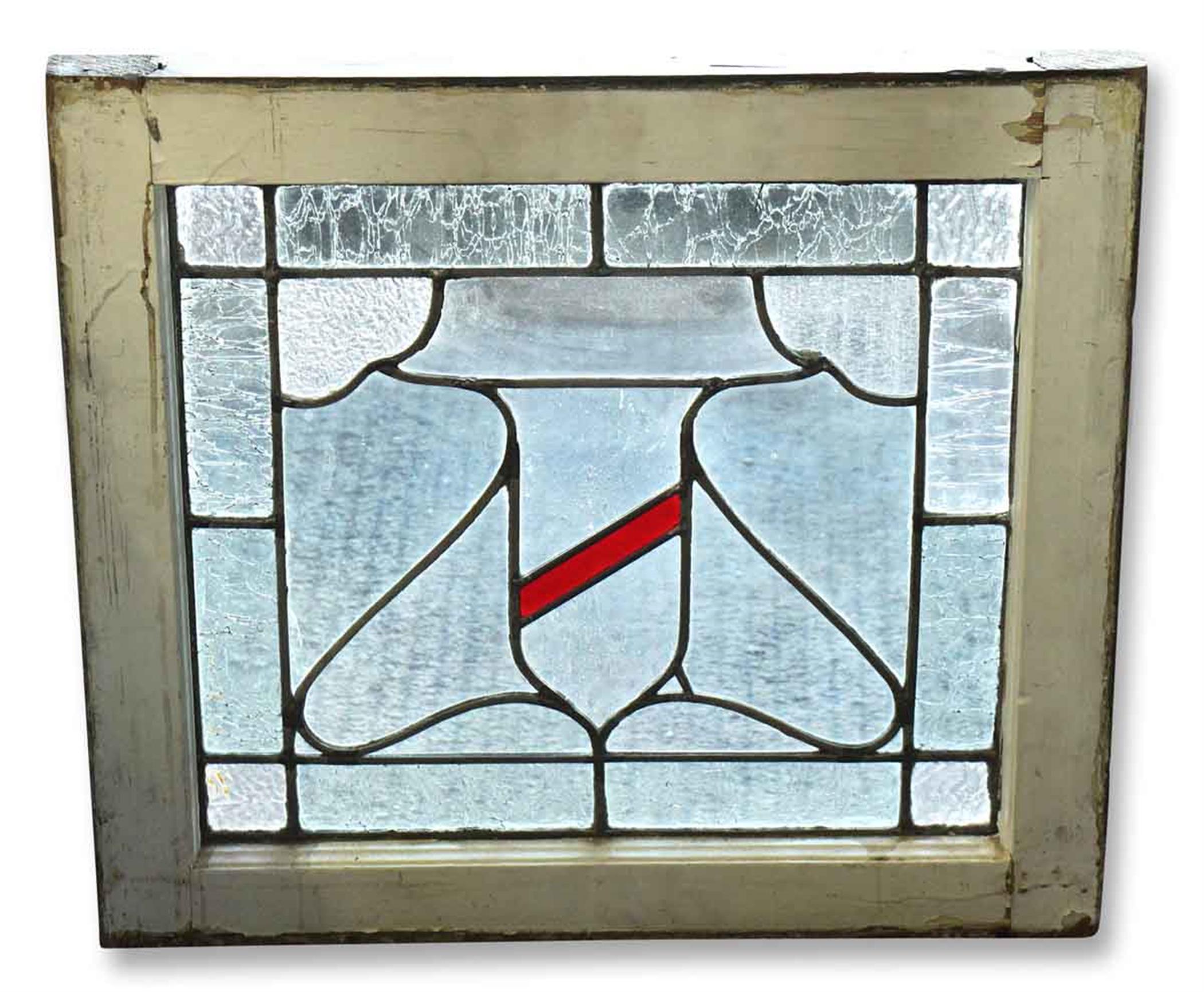 American 1930s Leaded Glass Window with Center Shield