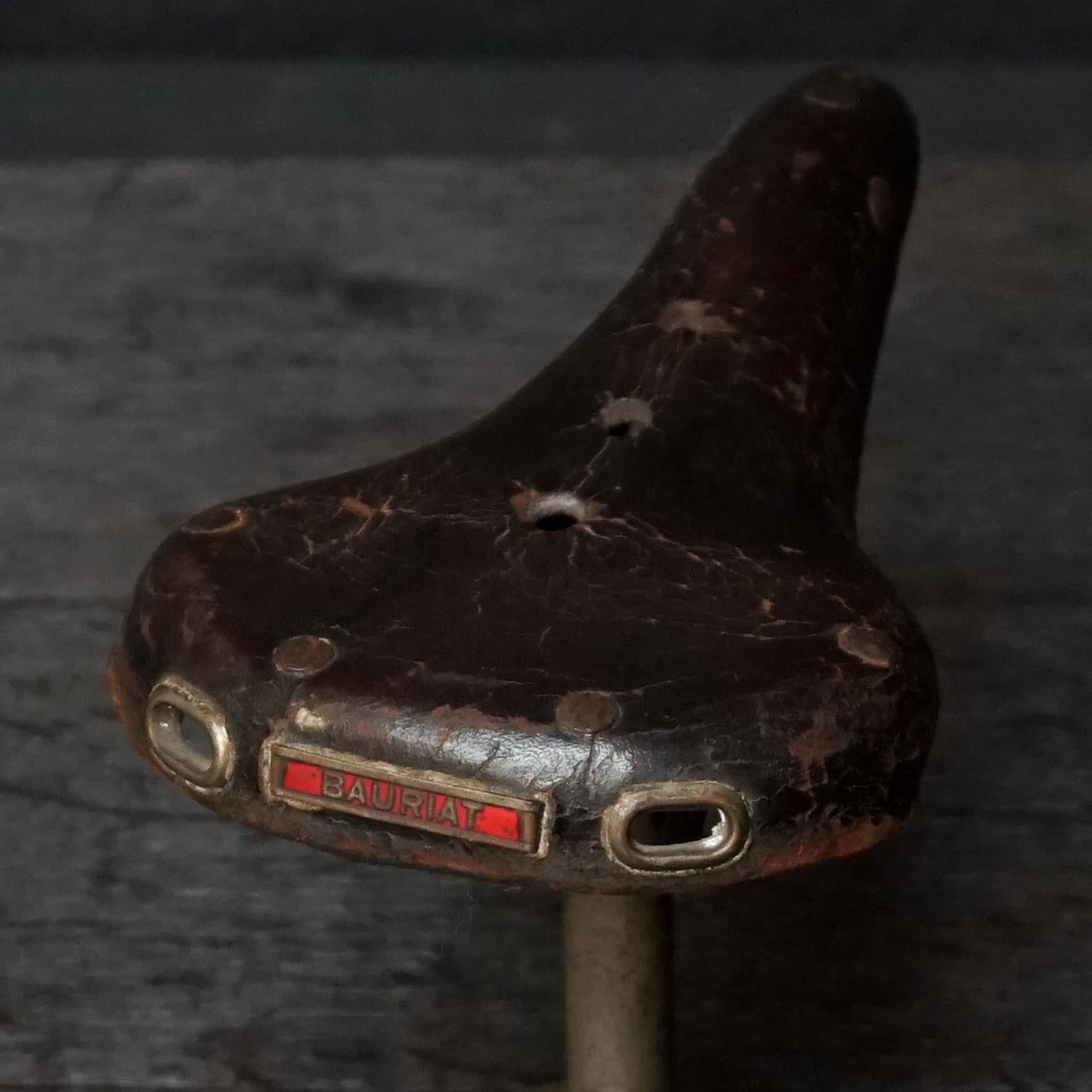 1930s Leather French Continentale Bauriat Bicycle Display Seat Model For Sale 1