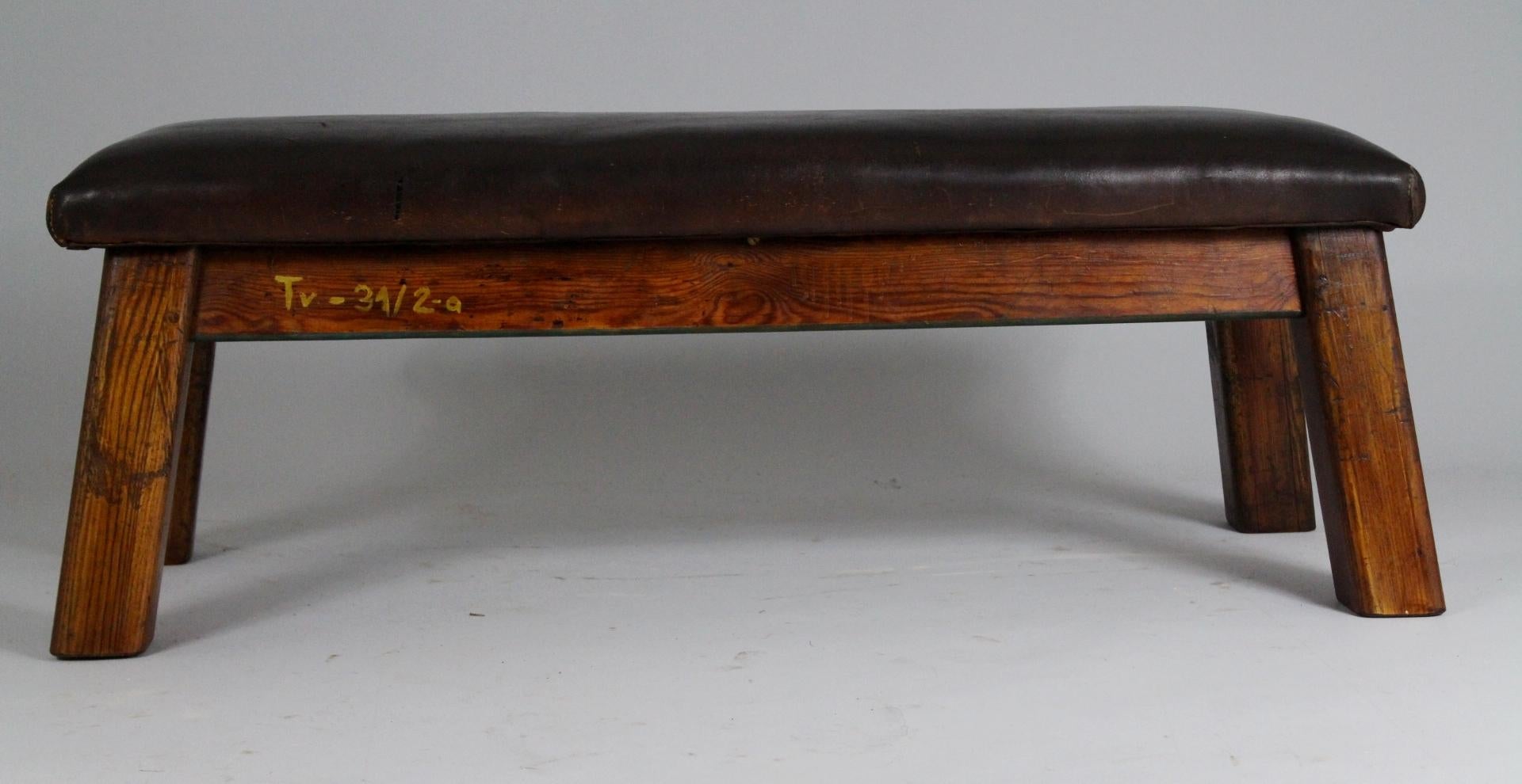 Czech 1930s Leather Gym Bench For Sale