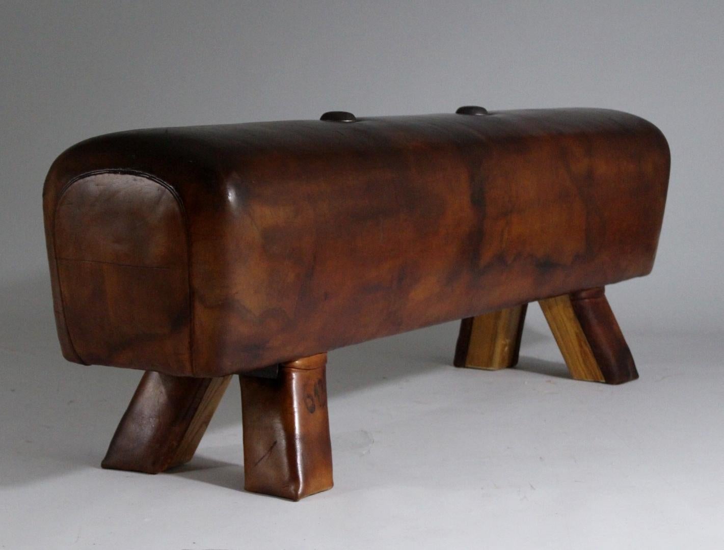 Industrial 1930s Leather Gym Pommel Horse Bench