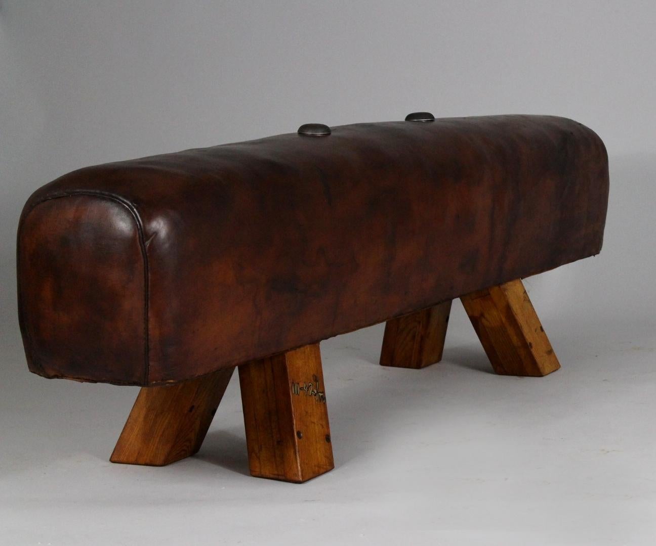 Industrial 1930s Leather Gym Pommel Horse Bench