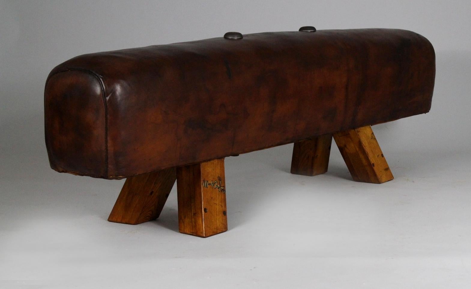 Czech 1930s Leather Gym Pommel Horse Bench