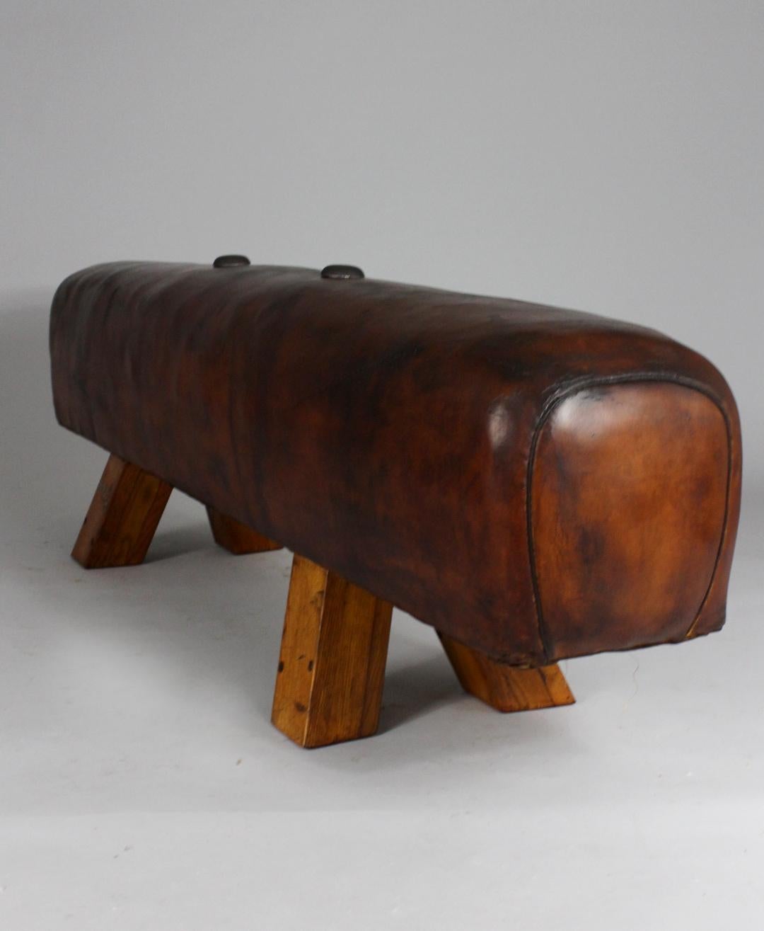 1930s Leather Gym Pommel Horse Bench 2