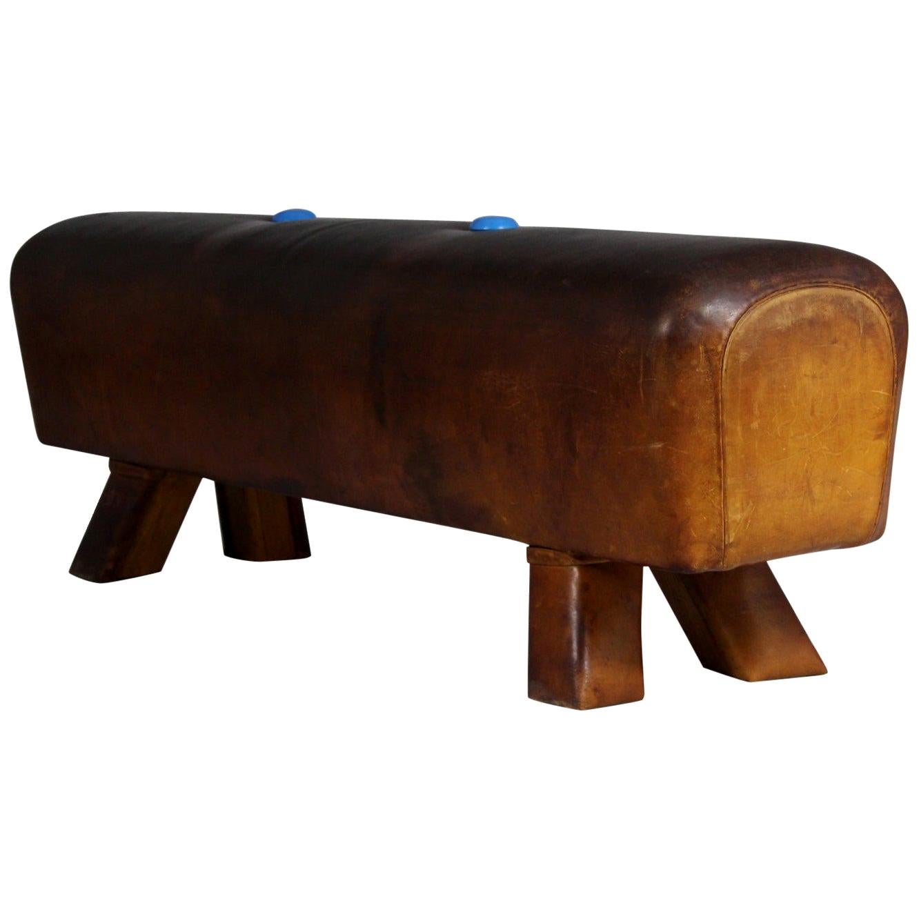 1930s Leather Gym Pommel Horse Bench For Sale