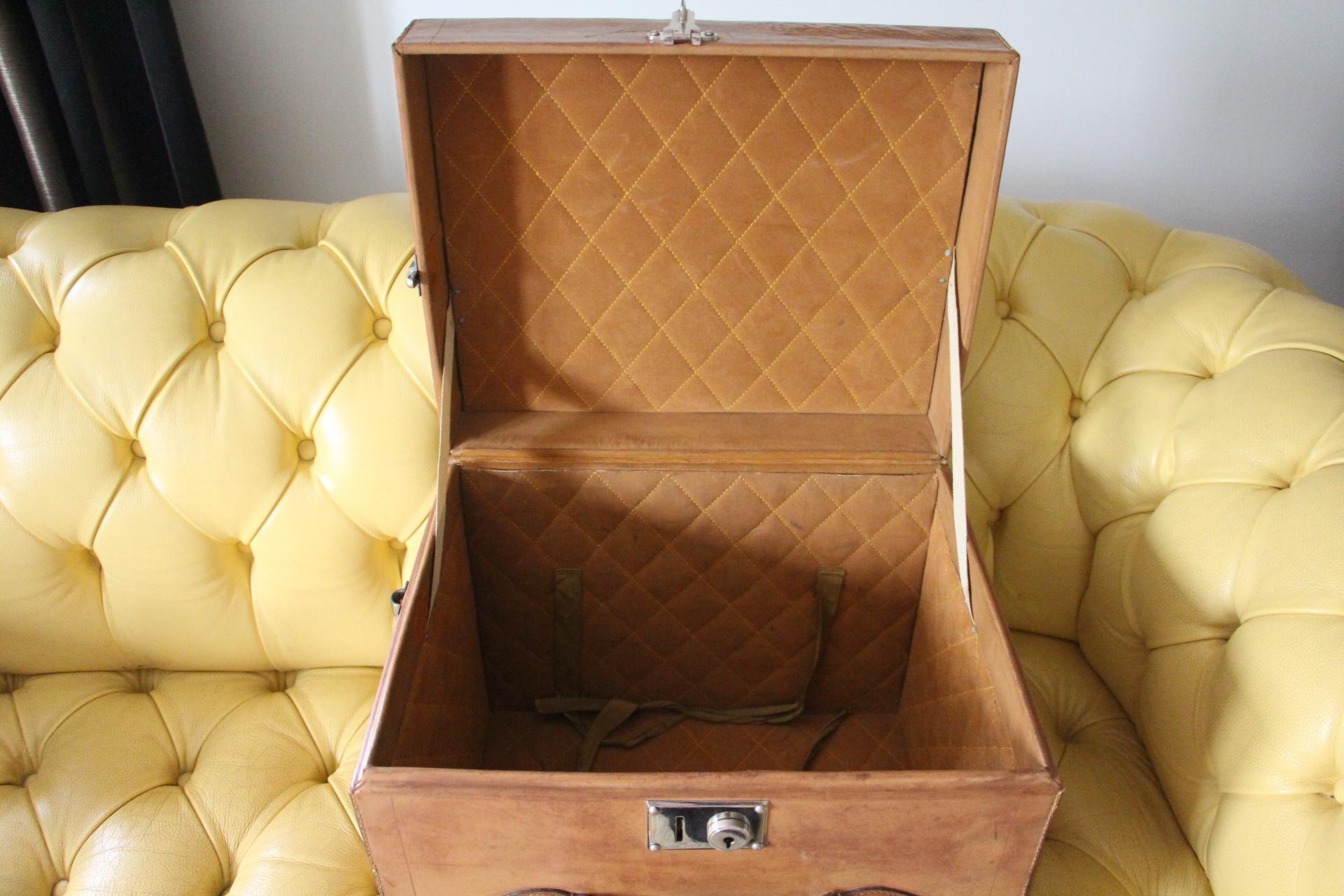 1930's Leather Hat Trunk, Cube Shape Trunk, Steamer Trunk, Travel Trunk For Sale 1