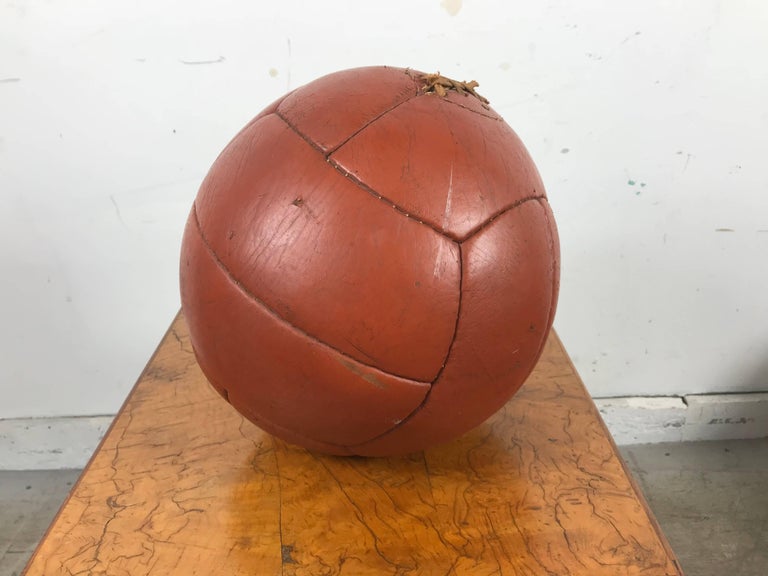 Industrial 1930s Leather Medicine Ball, Nice Color and Patina For Sale