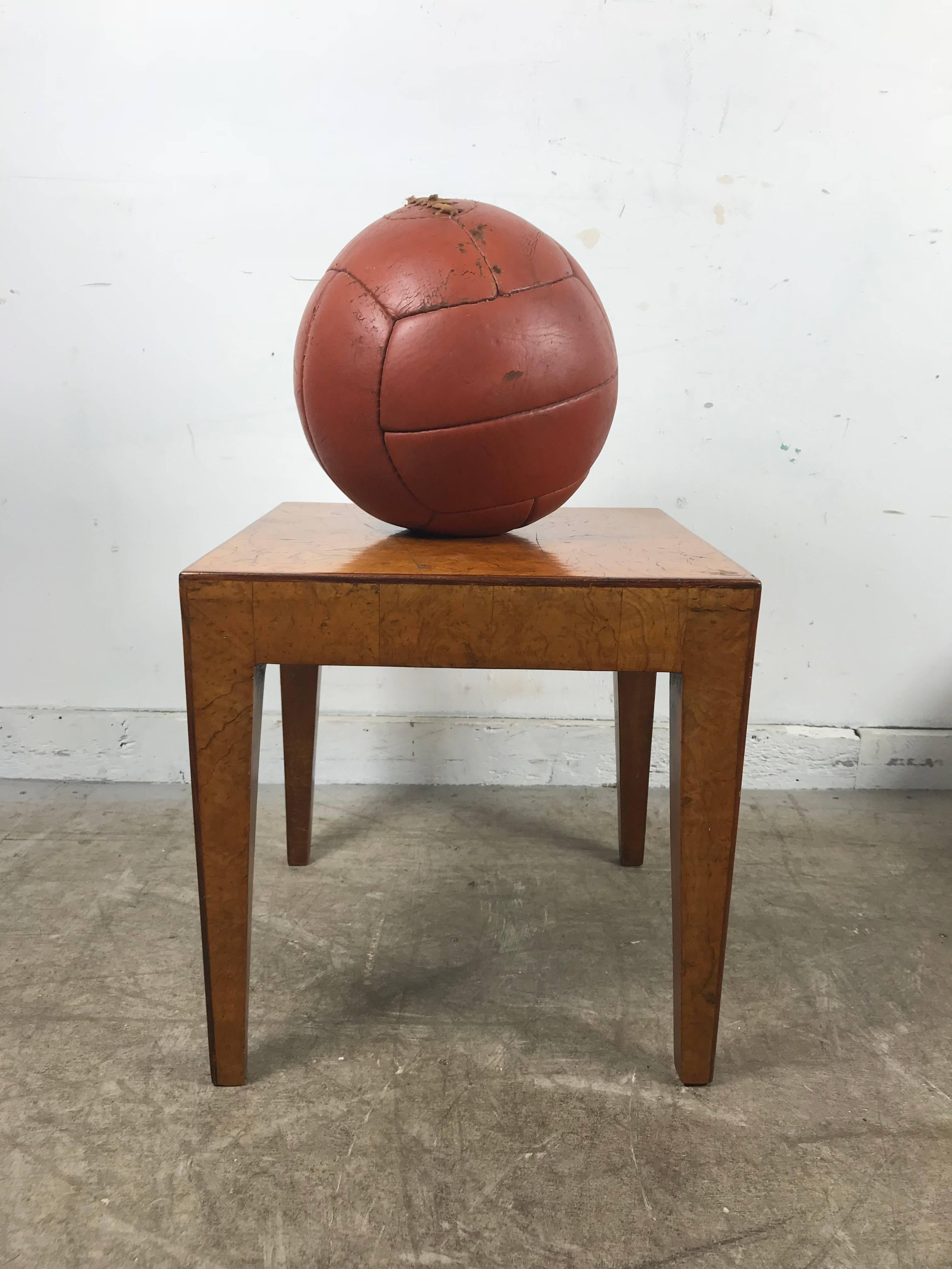 1930s Leather Medicine Ball, Nice Color and Patina In Distressed Condition For Sale In Buffalo, NY