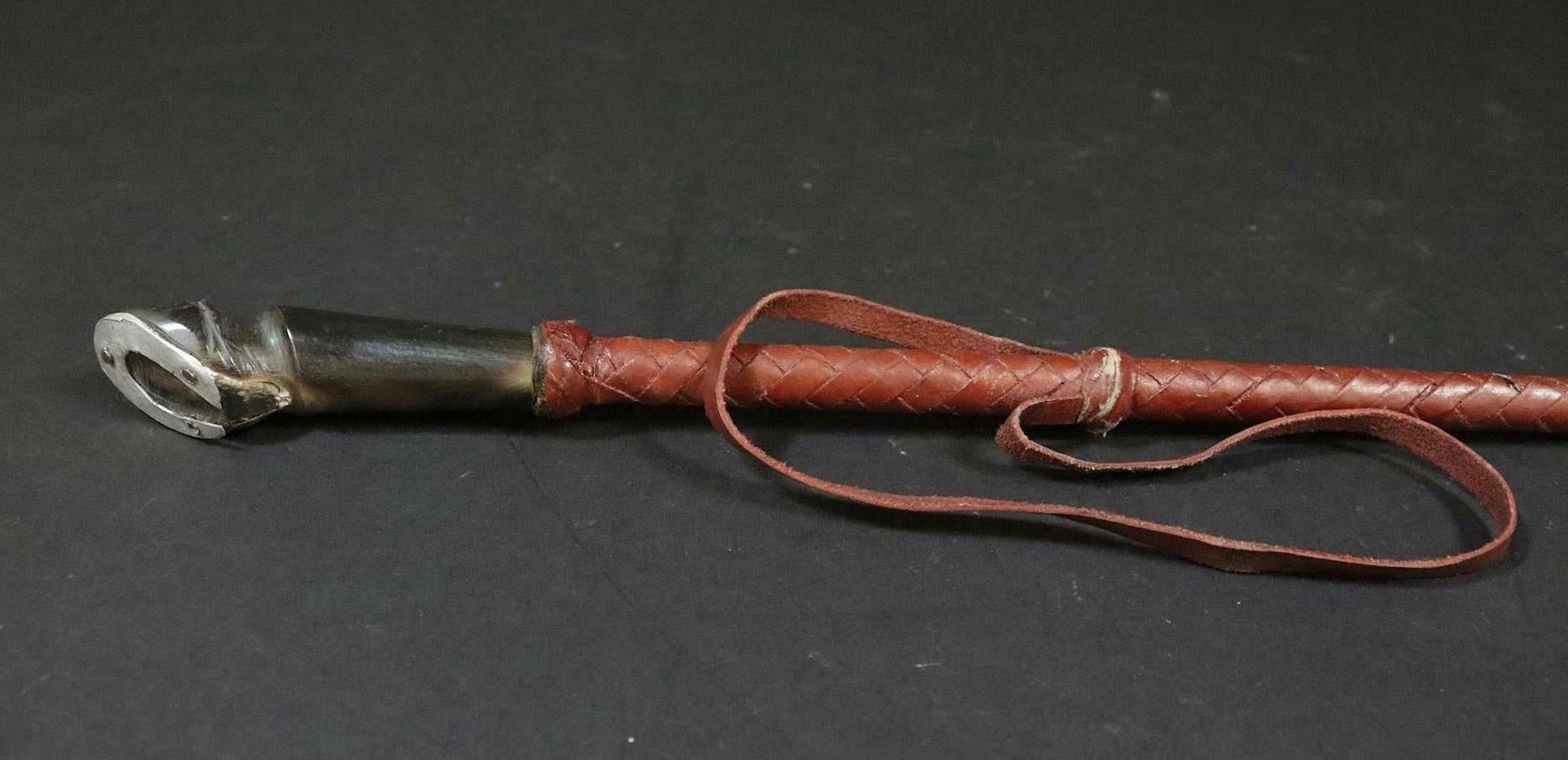 1930s Leather Riding Crop with Horn Hoof Handle vintage England 4
