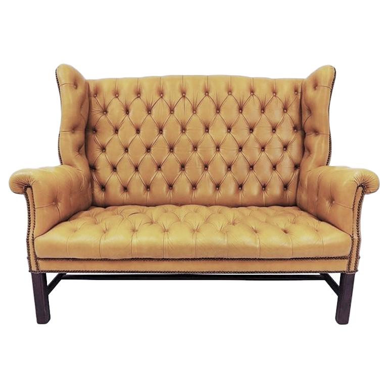1930s Leather Tufted Wing Back Settee For Sale at 1stDibs wingback
