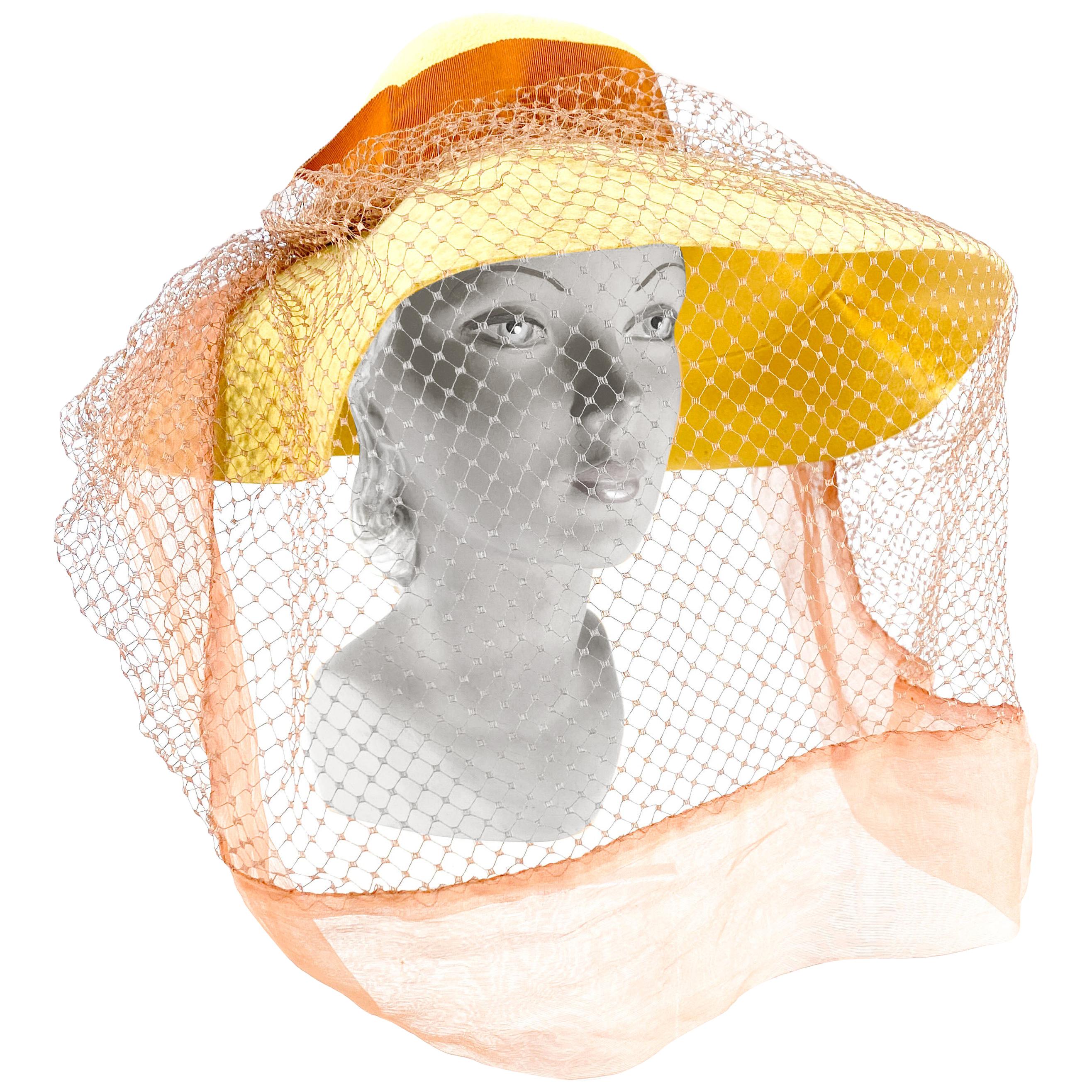 1930s Lemon Yellow Afternoon Hat with Full Veil