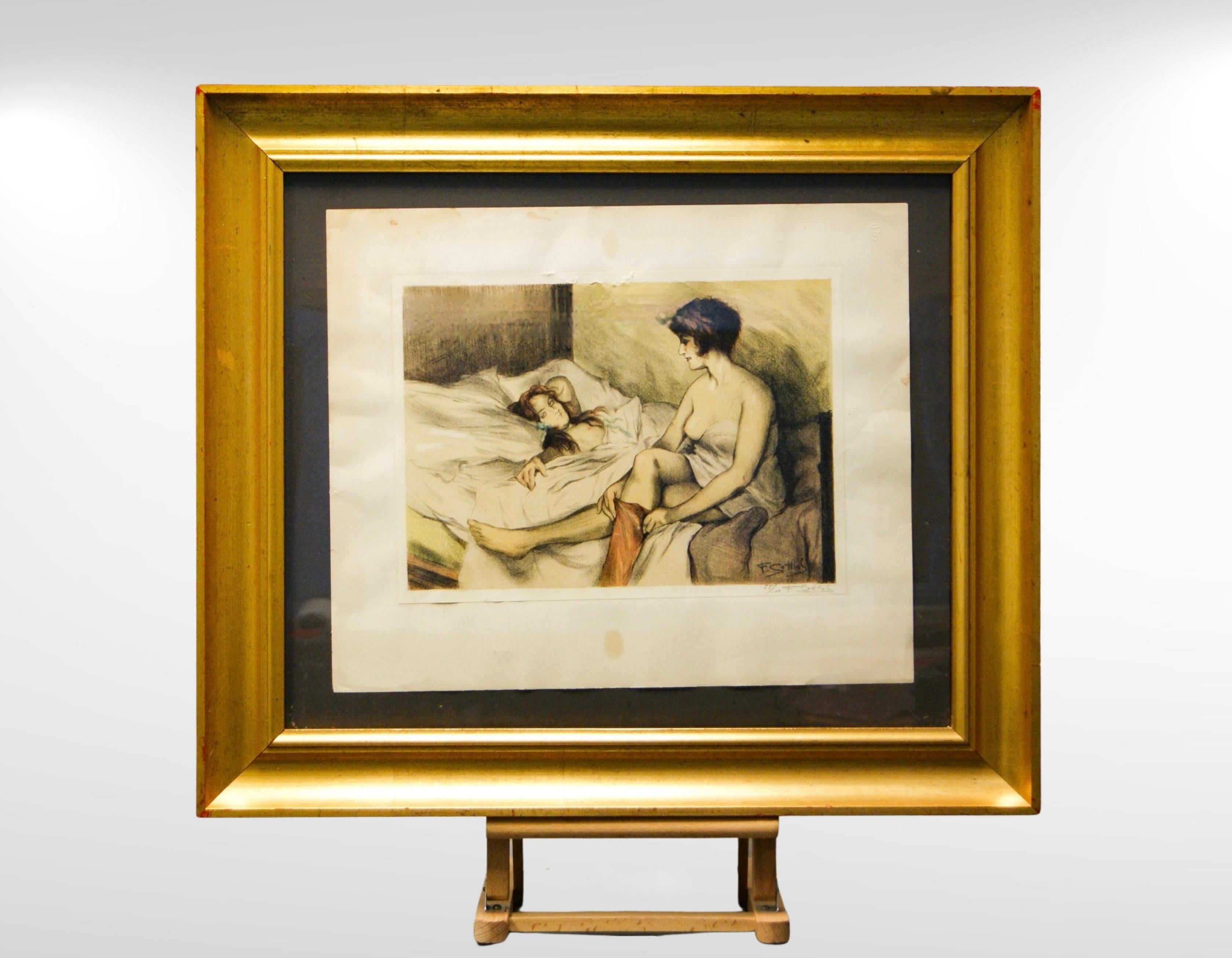 Lithographie couleur nue bisexuelle des années 1930, signée par l'artiste 55/100 en vente 1