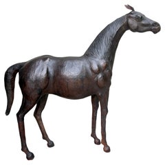 1930s Liberty of London Leather Horse 27" / 2.25 ft Tall with Glass Eyes