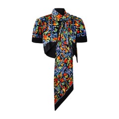 1930s Liberty Silk Velvet Rainbow Floral Print Jacket with Scarf