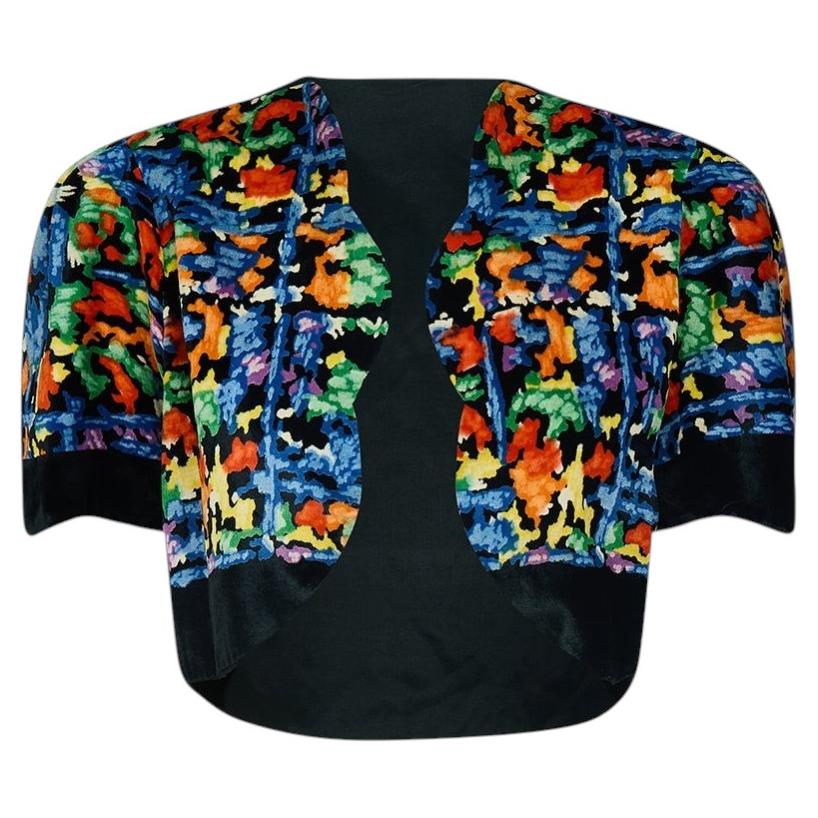 1930 Liberty Silk Velvet Rainbow Floral Print Jacket with Scarf (Veste en velours de soie avec imprimé floral arc-en-ciel et écharpe)