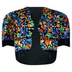1930s Liberty Silk Velvet Rainbow Floral Print Jacket with Scarf